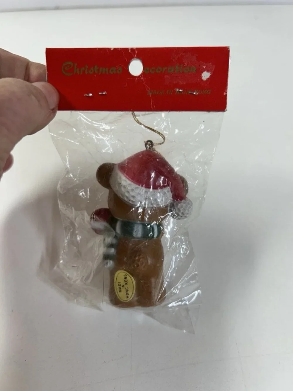 Vintage Set of 2 Teddy Bear Christmas Ornaments Hong Kong Xmas Decorations NOS